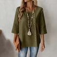 thumbnail image 2 of Annhoo Casual Dressy Tops for Women Button Decor Plain Crewneck Loose 3/4 Sleeve Shirts Spring Summer Beach Clothes, 2 of 5