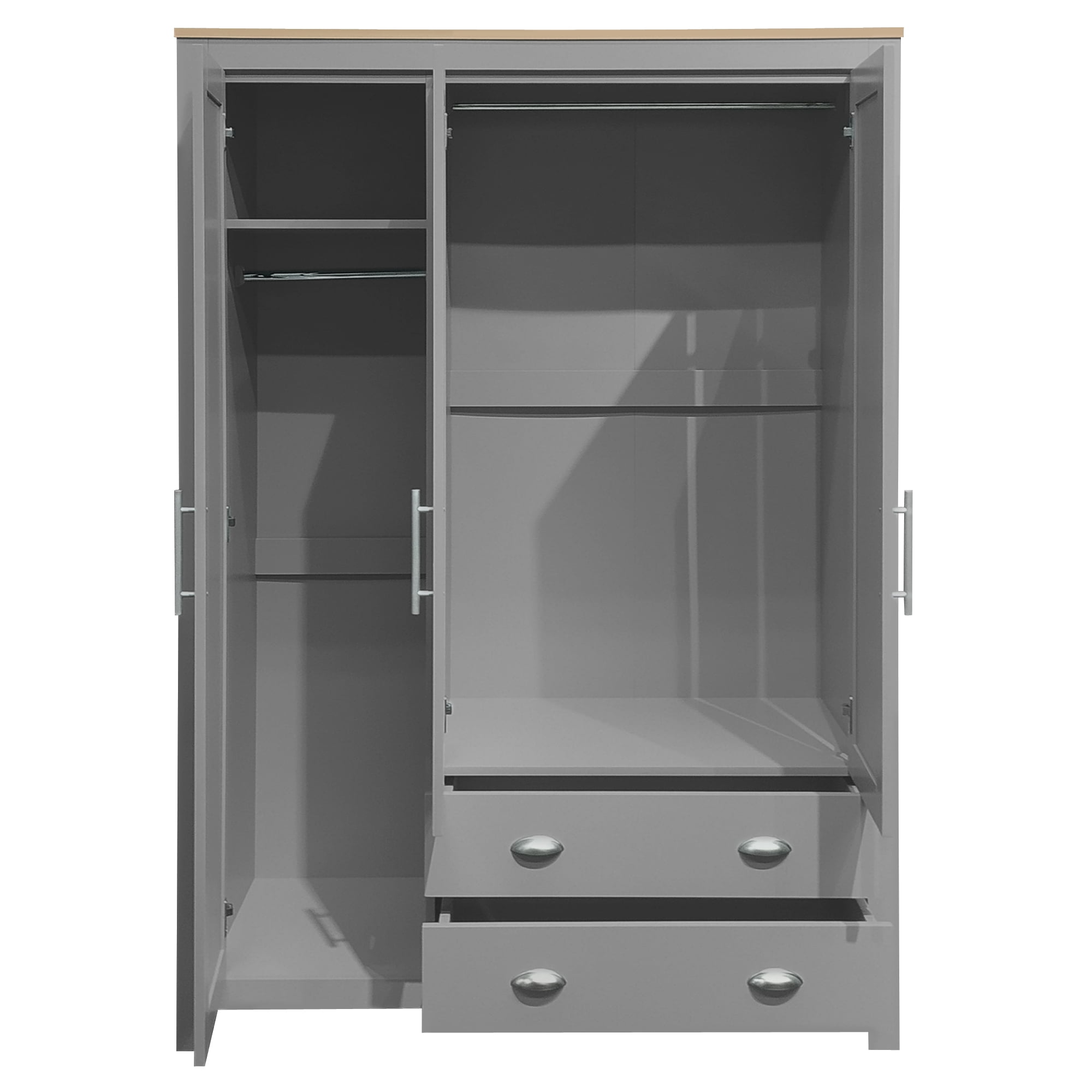 EUROCO 67.9” Modern Armoire Wardrobe, 3 Door Cabinet Storage Closet with Clothing Rods Adults, Gray