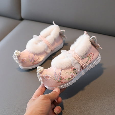 

Cathalem Winter Boots Kids Children Embroidered Shoes Hanfu Shoes Winter Shoes Plush Thickened Toddler Short Boots for Girls Pink 4.55-5Years