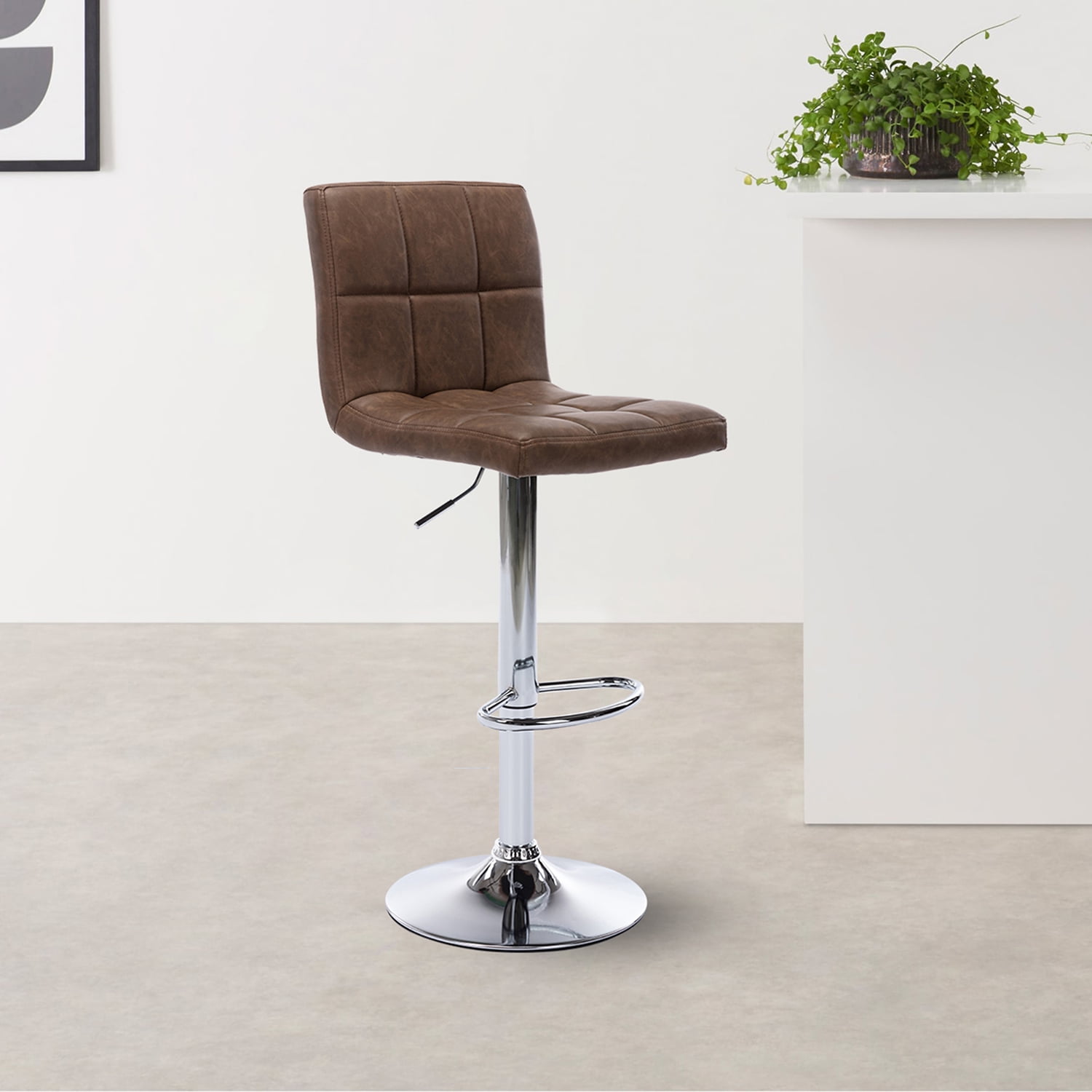 Lowestbest Modern PU Leather Adjustable Bar Stools, Set of 2 Armless Bar Stools with Back, Counter Height Swivel Stool, Brown Lowestbest Modern PU Leather Adjustable Bar Stools, Set of 2 Armless Bar Stools with Back, Counter Height Swivel Stool, Brown