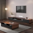 thumbnail image 5 of POVISON Modern Wood Black TV Stand, Lowline Media Console with 4 Drawers, Open Storage Cabinet, Walnut Veneer, Fully-assembled, 94", 5 of 9
