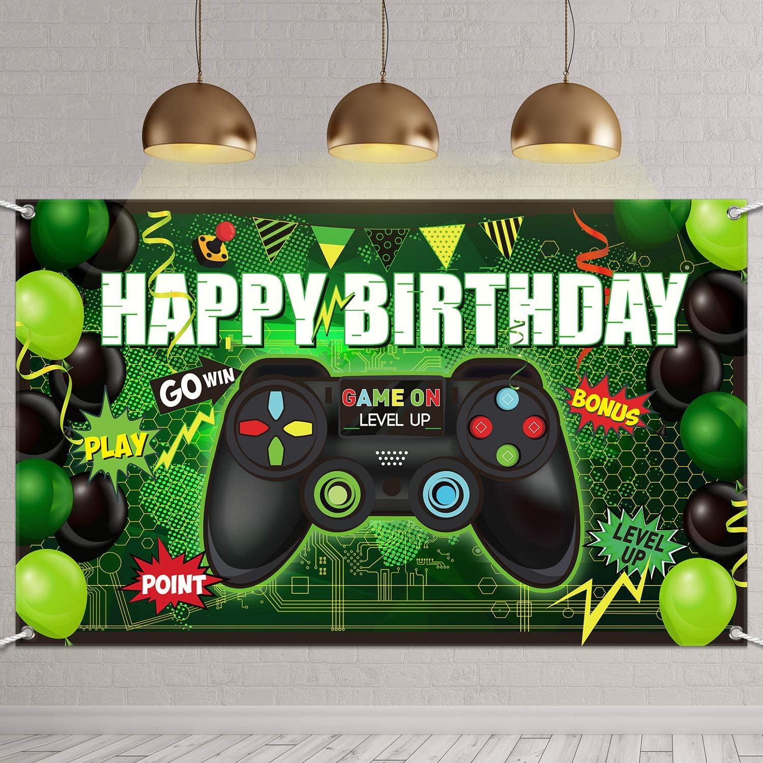 Video Game Party Supplies Happy Birthday Gaming Banner Game On Birthday Party Backdrop Welcome Sign Pixelated Video Game Backdrop Games Sign For Video Game Wall Decoration Photo Props Tablecloth Walmart Com