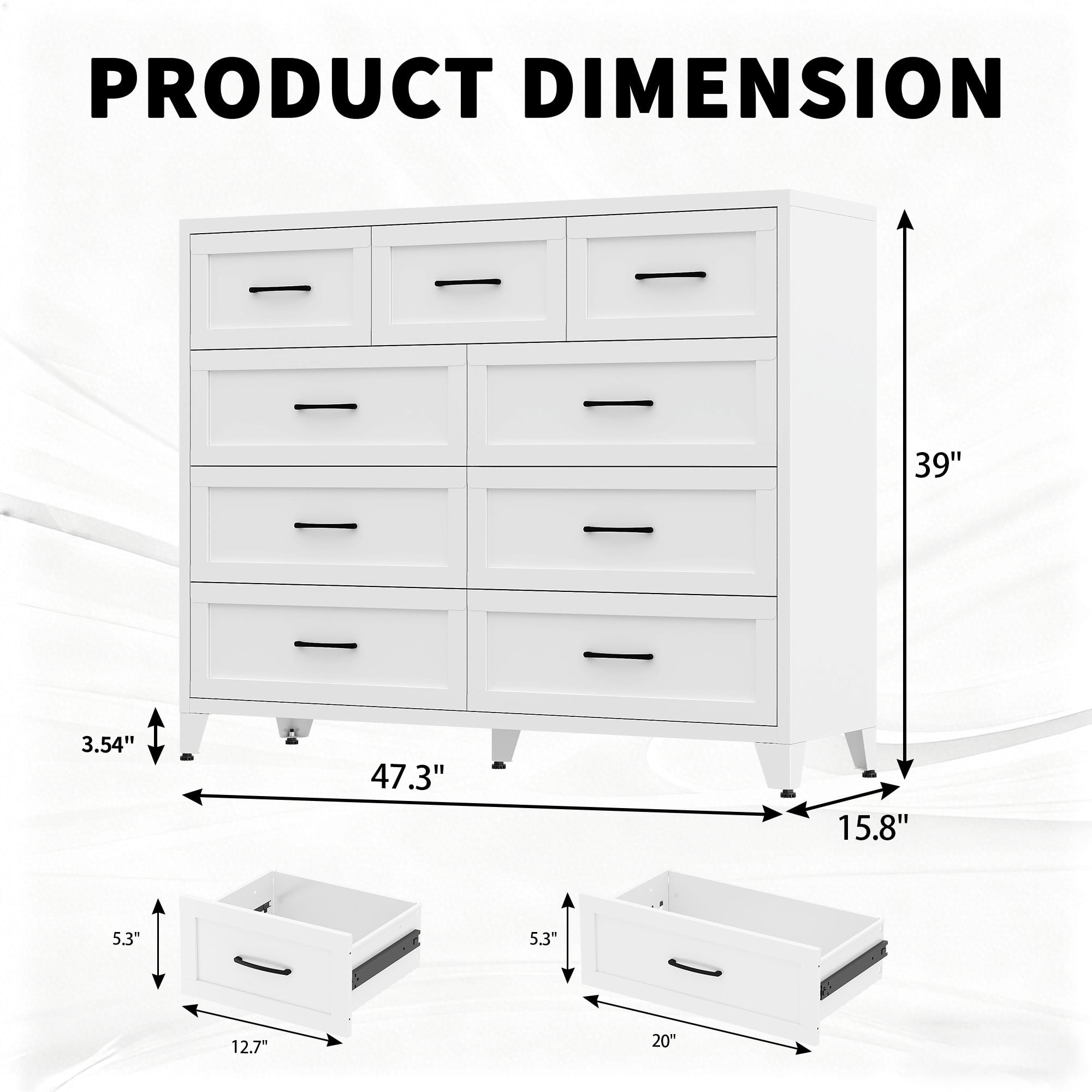 9-Drawer Tall Dresser, Metal Storage Cabinet with Smooth Gliding Drawers, Space-Saving Chest of Drawers for Bedroom, Living Room, Entryway, 47.3 in Wide