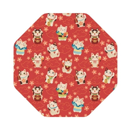 

Matuu Japanese Maneki Cats for Cup Coasters Set of 6 Leather Coasters Desk Coasters for Office Measures 4” x 4” Octagon