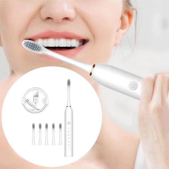 Whitening Electric Toothbrush for Adults, Rechargeable Toothbrush with 6 Brush Heads, 6 Modes & Smart Timer, Deep Clean,One Fast Charge