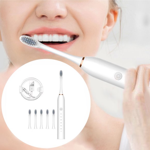 Lunxisen 4 Pcs Electric Toothbrush for Adult Mwith Pressure Sensor, Smart Timer,Rechargeable Toothbrushes with Brush Heads,Whitening & Sensitive Teeth Care