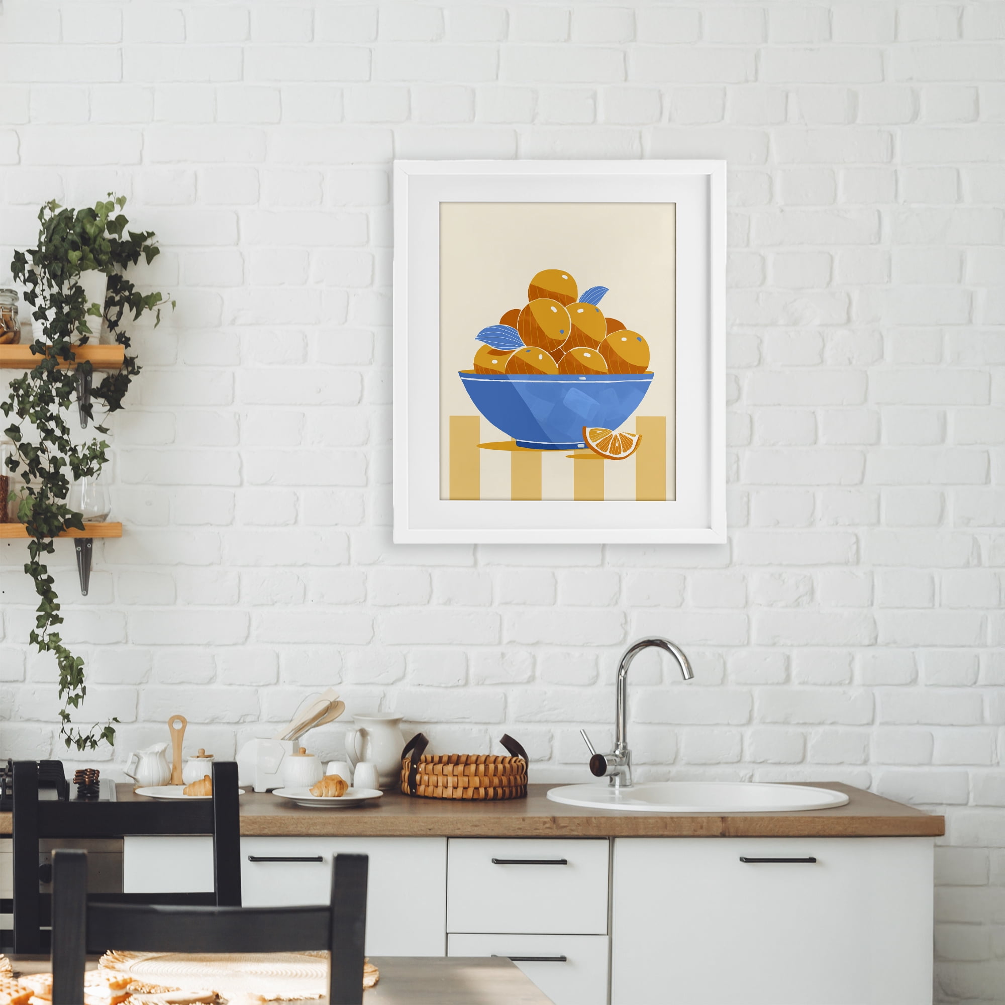 Stupell Industries Orange Citrus Bowl Striped White Framed Print Under Glass, design by Lucca Sheppard