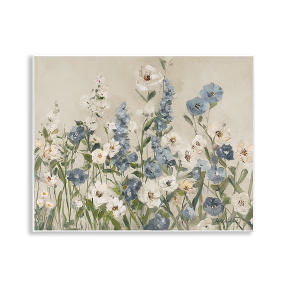 Stupell Industries Garden Blossoms in Blue & White Floral Painting Unframed Art Print Wall Art, 14 x 11