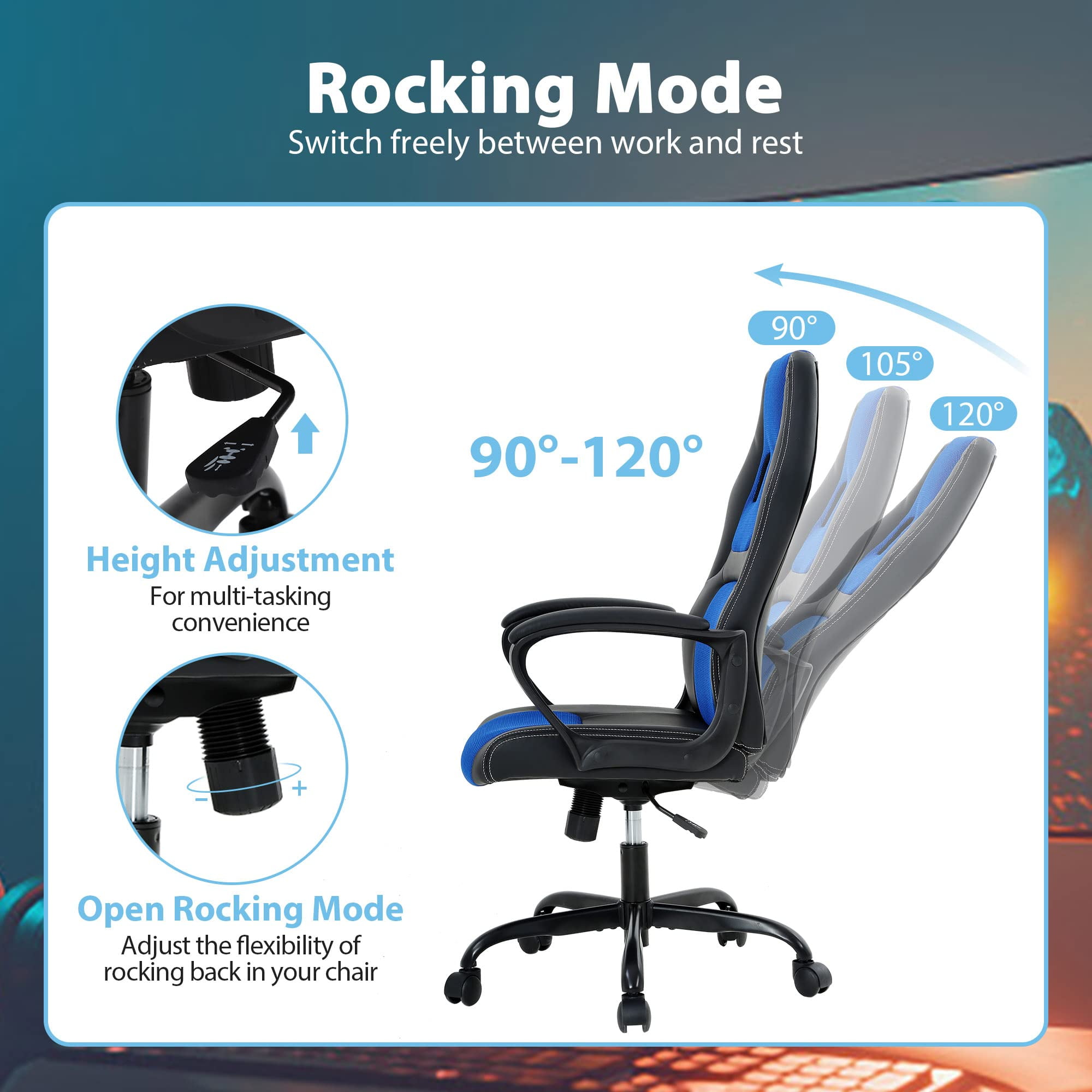 PC Gaming Chair Ergonomic Office Chair 250LBS Adujstable Desk Chair with Lumbar Support Arms Headrest Executive Computer Chair for Adults, Blue