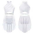 thumbnail image 1 of TiaoBug Robe de Danse Lyrique pour Filles Jupe Haute-Basse Irrégulière à Sequins Col Halter Robe Justaucorps de Patinage Blanc 14, 1 of 6