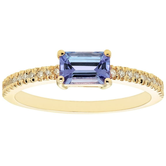 Baguette Cut Gemstone and 0.10 CT. T.W. Diamond Ring in 14K Gold