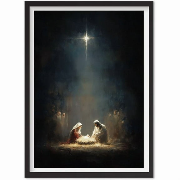 Minimalist Nativity Scene Watercolor Art Print | Christmas Jesus Decor Poster, Matte Canvas Stretched, Posters for Room Bedroom Living Room Bathroom Wall Decor, Posters & Art Prints, Gift.