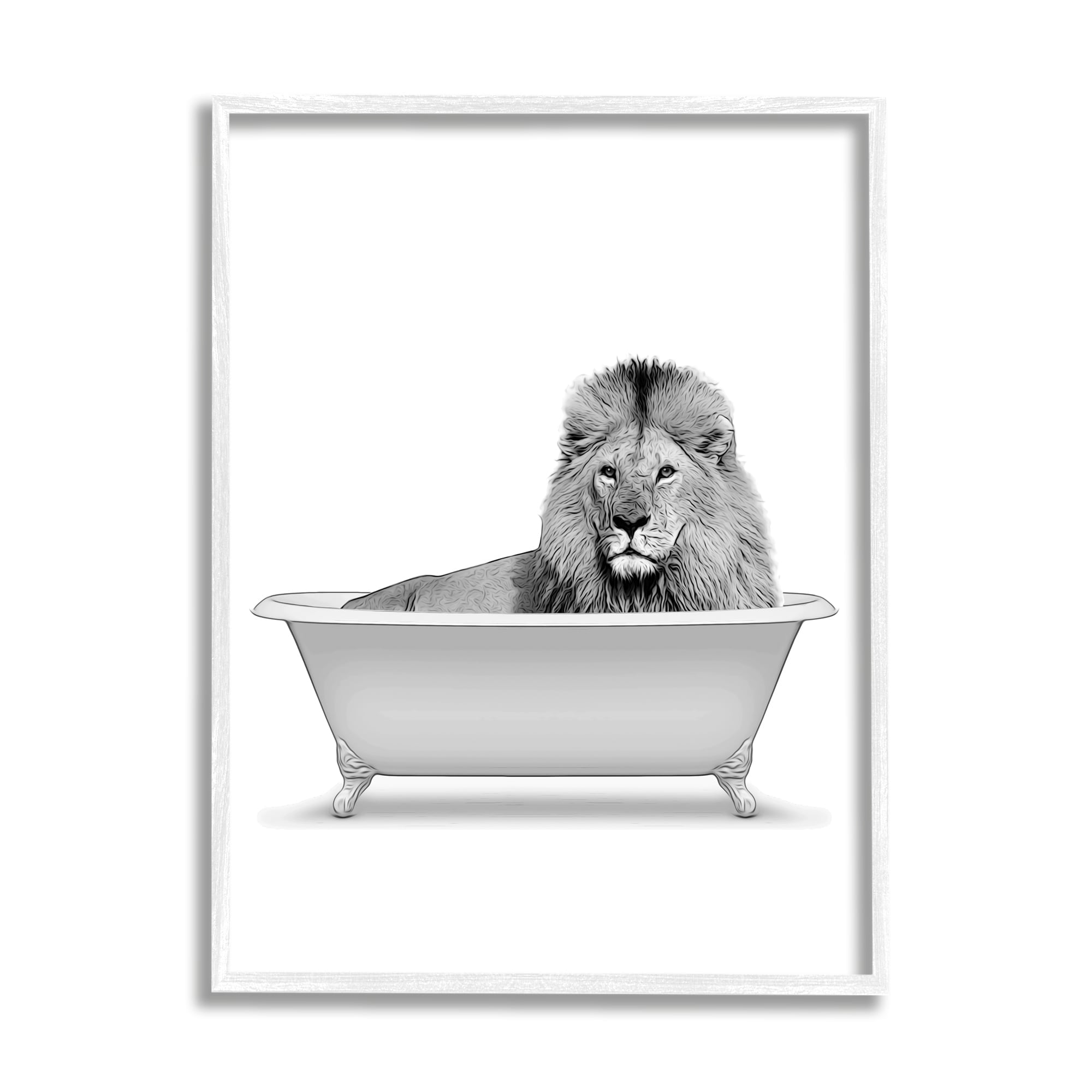 Stupell Industries Lion In Bathroom Tub Wildlife Animals & Insects Painting White Framed Art Print Wall Art