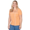 thumbnail image 3 of Alfred Dunner Womens Petite Embroidered Floral Neck Short Sleeve Tee, 3 of 4