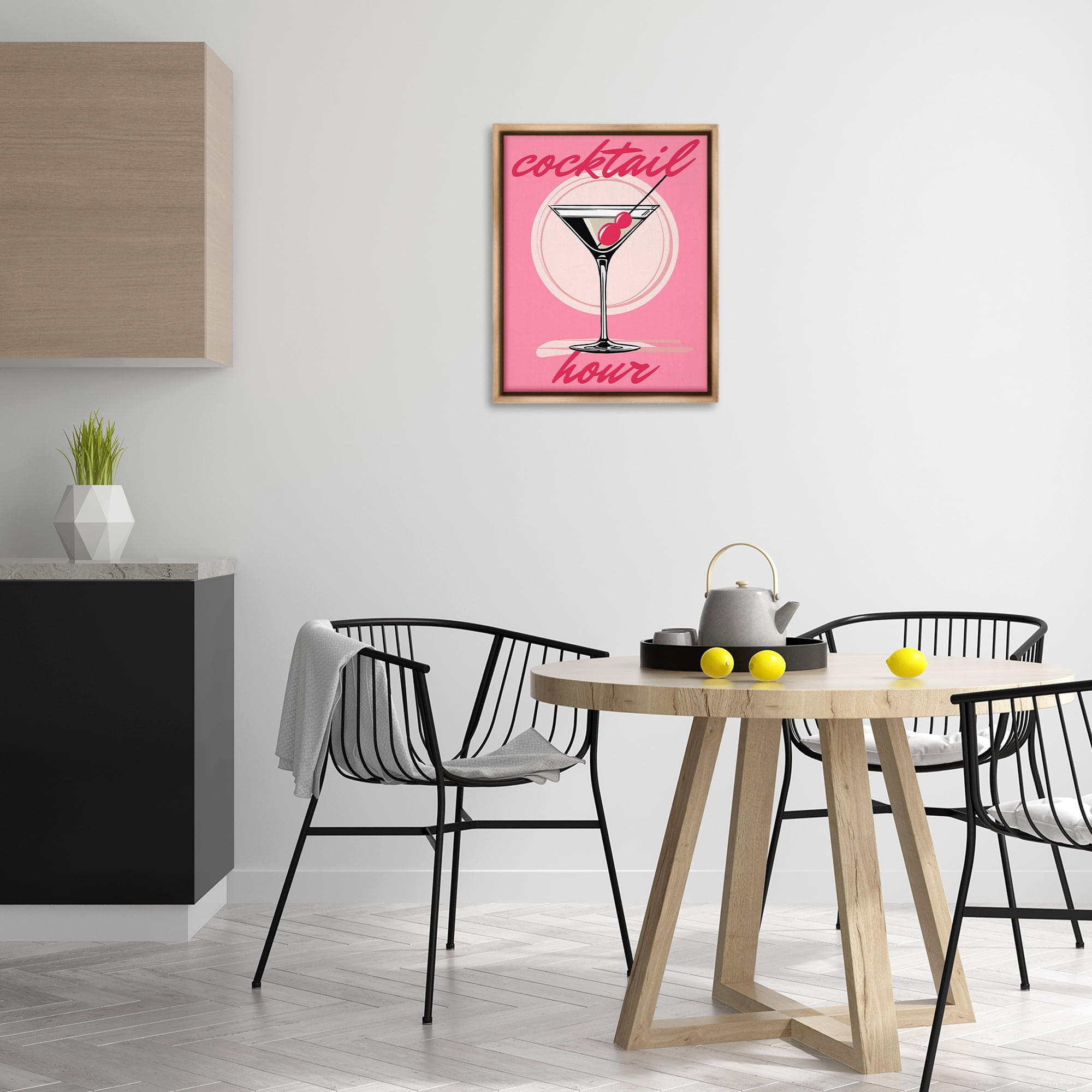 Stupell Industries Cocktail Hour on Pink Food & Beverage Painting Brown Floater Framed Canvas Art Print Wall Art, 17 x 21