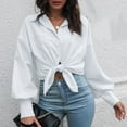 thumbnail image 7 of Women's Long Sleeve Tops Collared V-Neck Solid Color Casual Loose Work Office Blouses Button Down Shirt with Pockets, 7 of 7
