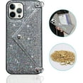 thumbnail image 2 of for iPhone 14 Pro Max Bling Case, Glitter Diamond Sequins Case Small Credit Card Cash Holder Wallet Case with Shiny Crossbody Chain Hard PC Back Protective Girly Stand Case Black, 2 of 8