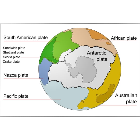 24x36 gallery poster, Map of The Antarctic Plate, Tectonic plates