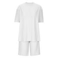 thumbnail image 3 of Homenesgenics 2 Piece Outfit for Women Plus Size Women's Summer Fashion Short Sleeved Solid Color Shorts Casual Two-piec Set White M, 3 of 4