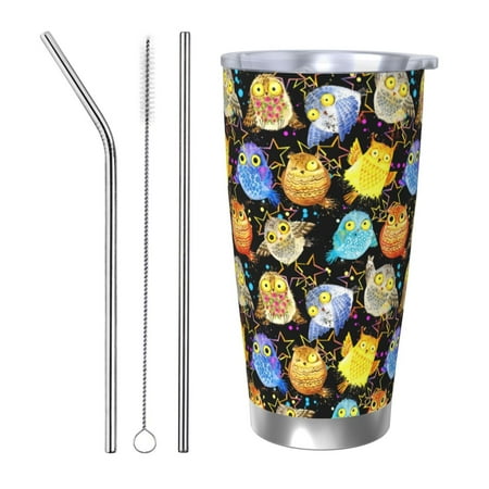 

Zeuib Cartoon Bird Owl Printed 20oz Stainless Steel Insulated Car Cup Stainless Steel Thermal Cup Vacuum Insulated Leak-proof Travel Mug Cup-Straw Three-piece Set