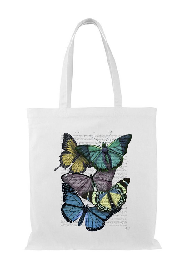 Butterflies On Paper Iv Tote Bag - Fab Funky Designs, One Size Cotton Canvas Tote Bag