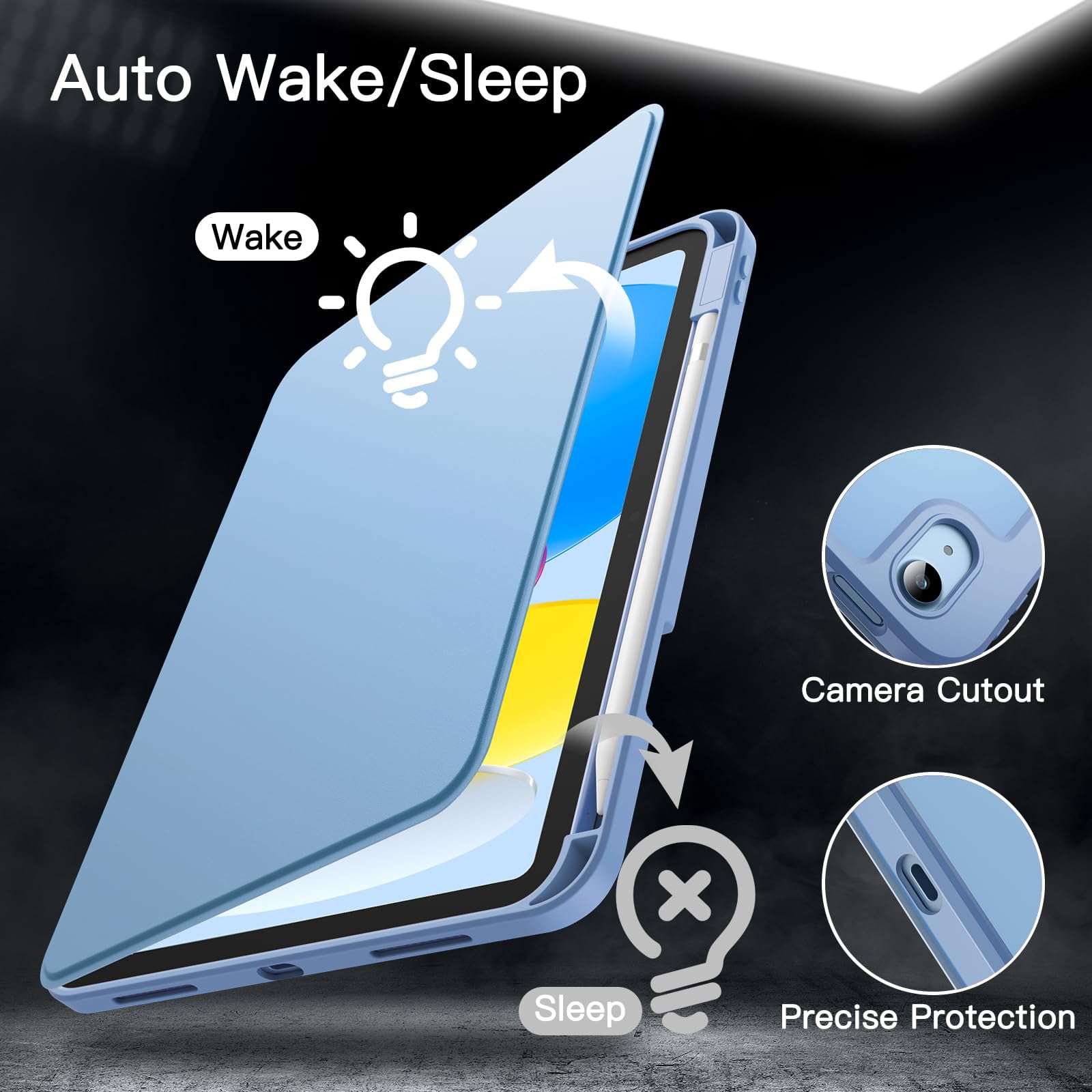 JETech Rotating Case for iPad (A16) 11th/10th Generation (2025/2022) with Pencil Holder, 360 Degree Rotation Protective Stand Cover Clear Back, Auto Wake/Sleep (Blue)