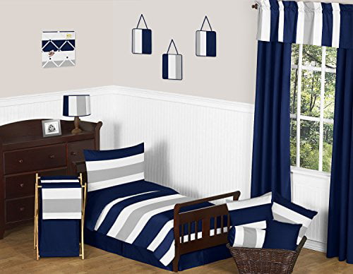 Sweet Jojo Designs Modern Navy Grey Kids Twin Bedding Set for Teen Boys Bedroom 