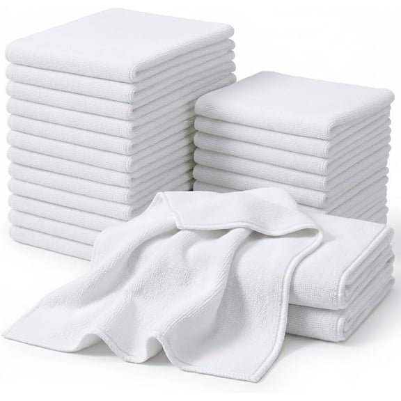 14 x Inch, 30 Pack, 280GSM Microfiber Cleaning Cloths, Non-Abrasive, Reusable and Washable, All Purpose Towels for Household, Car Washing, Drying & Auto Detailing, White