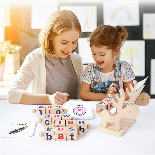 Juguetes y pasatiempos, Juguetes educativos, Juegos de mesa, Juegos de mesa, Bloques de construcción de palabras con juguetes educativos, Bloques didácticos del alfabeto, Rompecabezas de madera
