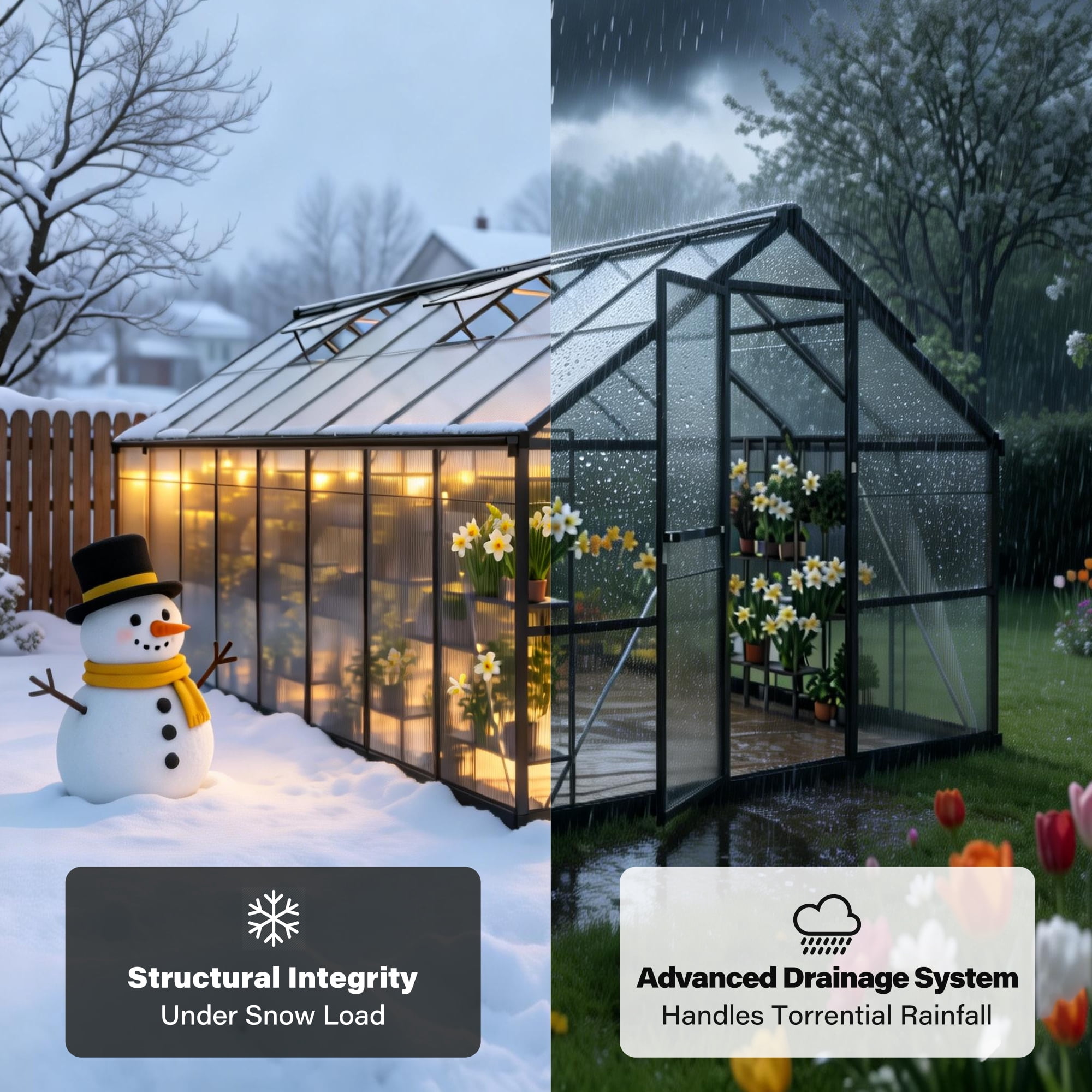PABIMIA  8 x 16 ft Polycarbonate Outdoor Greenhouse, Walk-in Aluminum Greenhouse with Roof Vent, Black