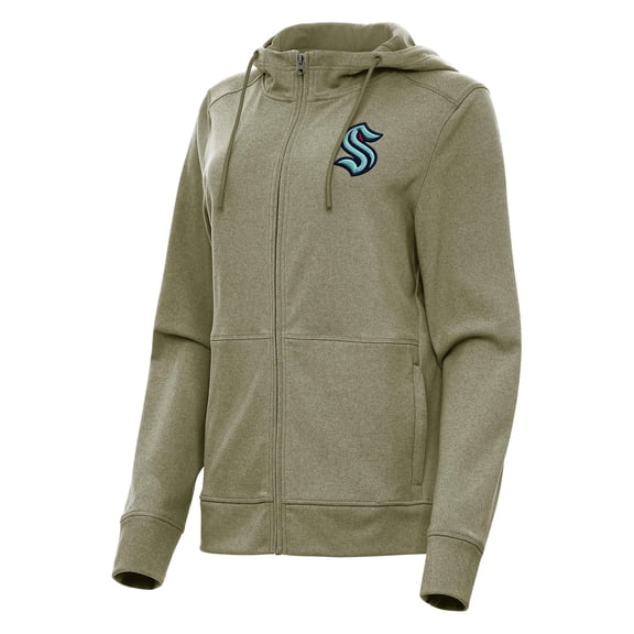 Women's Antigua Olive Seattle Kraken Seeker Full-Zip Hoodie