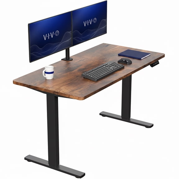 VIVO Electric 55” x 28” Stand Up Desk, Vintage Brown Table Top, Black Frame