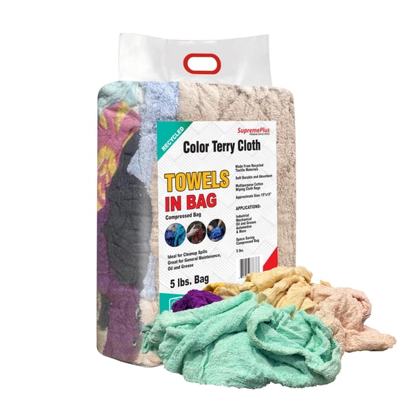 SupremePlus Color Terry Cloth Cleaning Rags 5 lbs Bag of Rags Commercial All Purpose Cotton Household Cleaning Cloths & Wipes, Multicolor, 20 Count