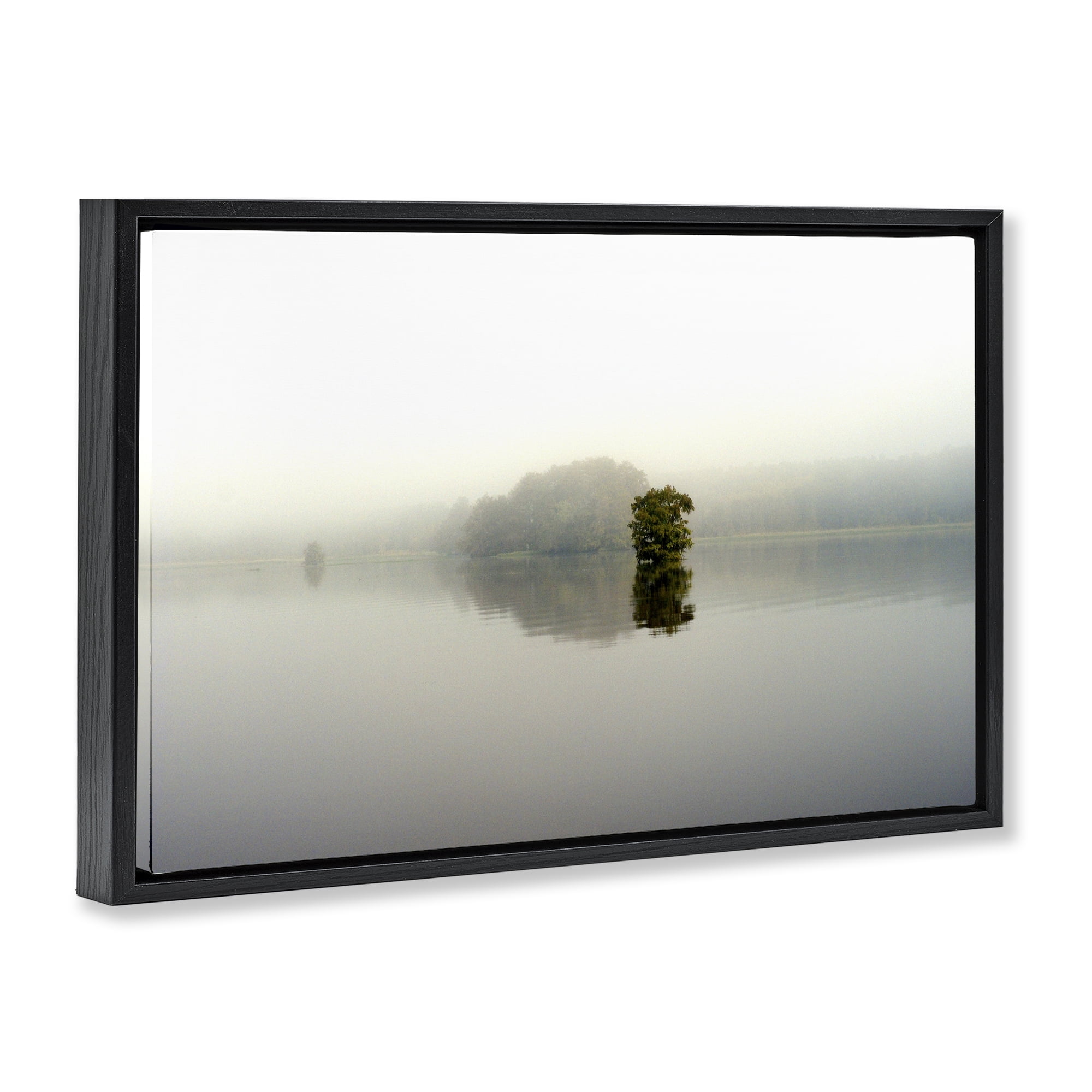 Stupell Industries Misty Lake Reflection Black Framed Floater Canvas Wall Art, design by Gail Peck