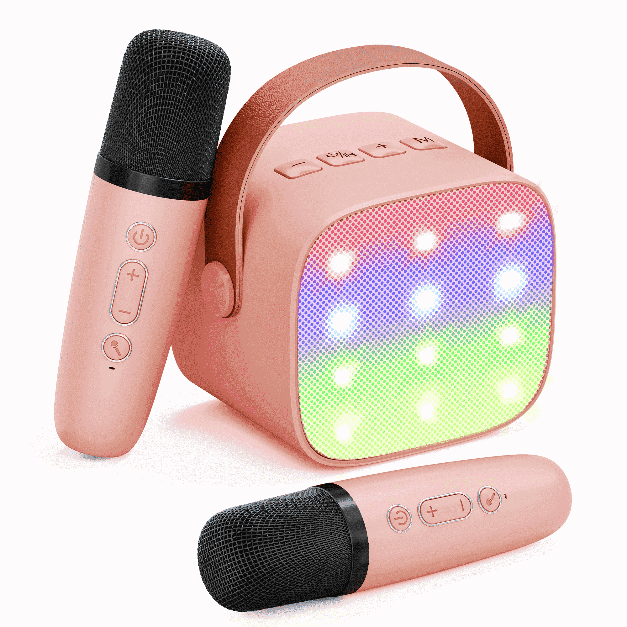 BONAOK Karaoke Machine for Kids, Portable Speaker with 2 Mics, Ideal Birthday Gift for Girls Boys Family Party, Pink