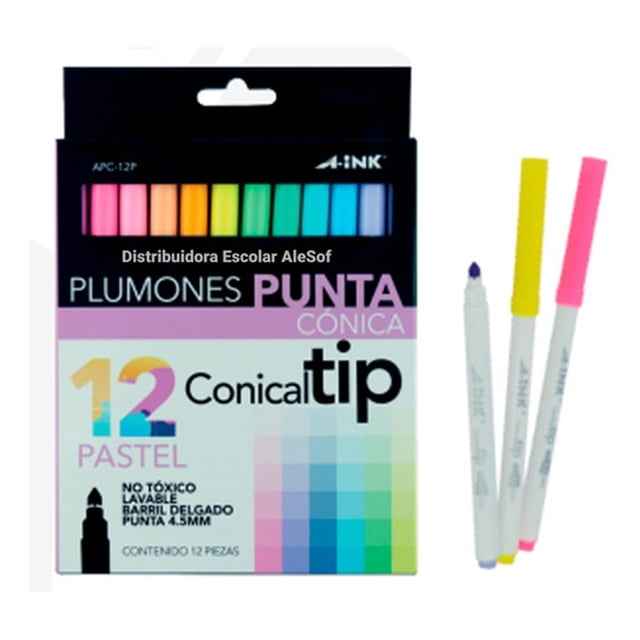 Plumón Punta Cónica AleJaz Caja Con 12 Piezas Colores Pastel