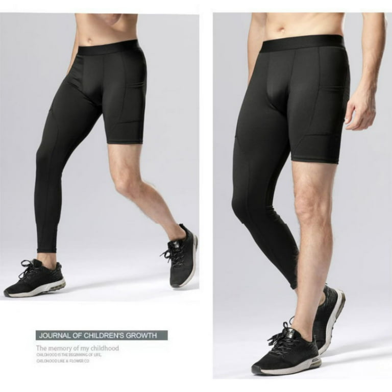 Men s One Leg Compression Tights Long Pants for Basketball Single Leg Sports Pants 1 2 One Leg Compression Leggings with Pockets Quick Dry Workout Running Tights Athletic Base Layer S 3XL Walmart
