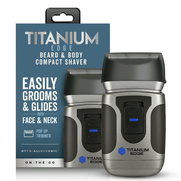 Titanium Edge Beard & Body Compact Shaver – Men’s Electric Groomer for Face, Neck & Body – Pop-Up Trimmer, Titanium Blade, Hypoallergenic, Travel Ready