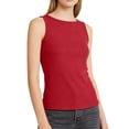 thumbnail image 2 of Womens Sleeveless Racerback High Neck Casual Basic Cotton Ribbed Fitted Tank Top with High Round Neck and Slim Fit Red S, 2 of 6
