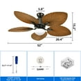 thumbnail image 2 of DEXTRUS 52 Inch Tropical Ceiling Fan with LED Light and Remote,3 Ways Control, Smart Palm Leaf Ceiling Fan with Alexa - Brown, 2 of 8