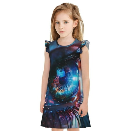 Pofeuu Modern Colorful Eyes Print Girls Nightgowns Nightgown Princess Pajama Dresses for Girls Sleepwear Nightie-Large