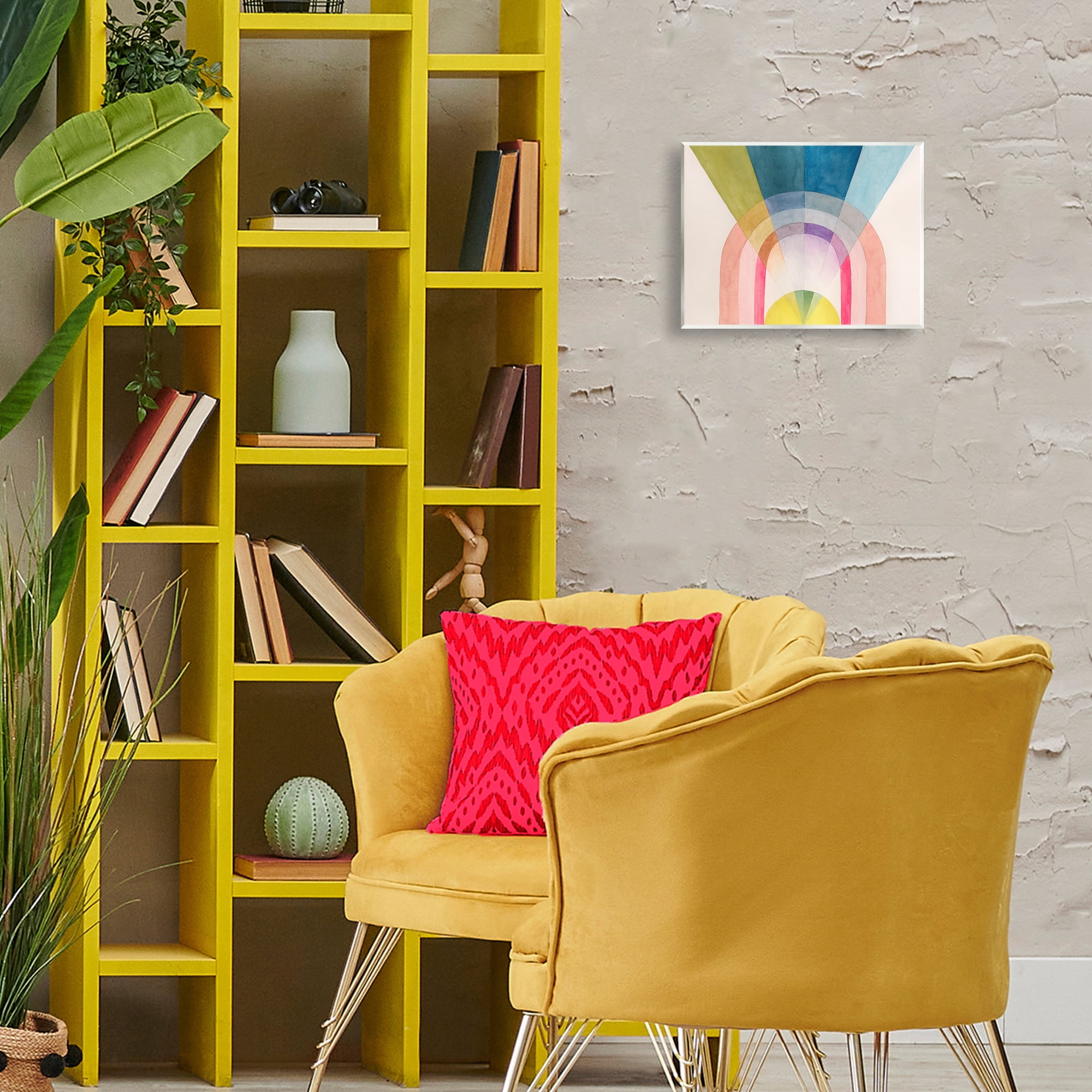 Stupell Industries Sun Rays & Rainbow Abstract Painting Unframed Art Print Wall Art, 14 x 11