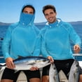 thumbnail image 7 of SEANATIVE Sun Protection Fishing Hoodie for Men, Long Sleeve Hooded Full Coverage Fishing Shirt Workout Camping Running Hooded Top with Mesh Face Mask, M, Abstract Stripes Pattern Blue, 7 of 7
