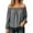 Gray, variant on Tqcoqu Women's Off Shoulder Long Sleeve Cotton Linen Blouse, Elastic Ruffle Neckline Puff Sleeve Casual Solid Top