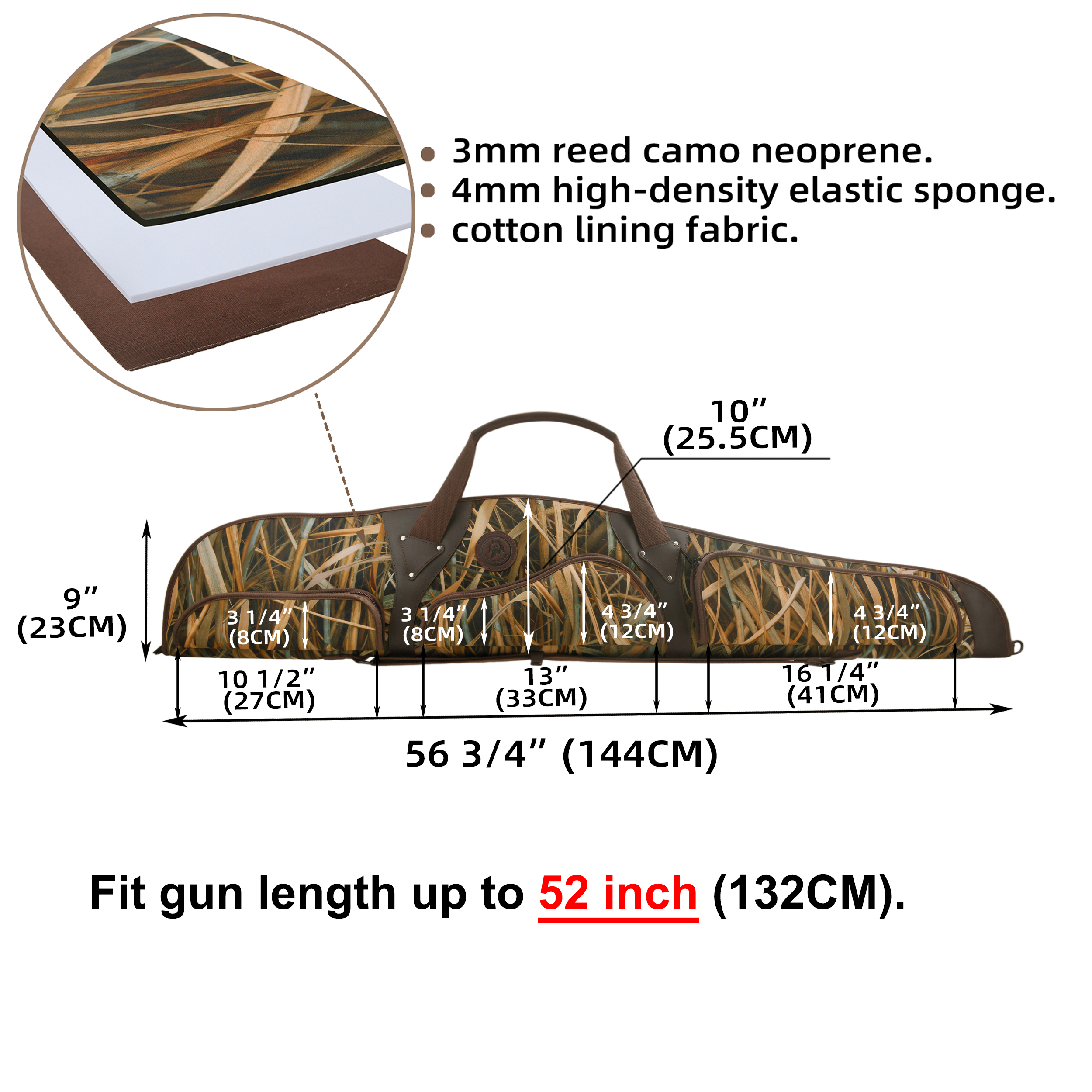 WAYNE'S DOG 52" Soft Gun Case for Long Scoped Rifles & Shotguns – Camouflage Gun Carry Bag with 3 Storage Bags