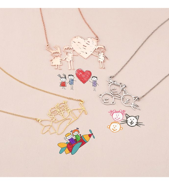Actual Kids Drawing Necklace Children Artwork Necklace Kid Art Gift  Personalized Necklace Mom Gift Grandma Gift NM19 