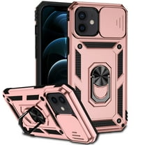 Allytech Case for iPhone 12/12 Pro 6.1", 360°Rotation Magnetic Metal Finger Ring Holder Magnetic Card Holder Inner Silicone Hard PC Sliding Camera Protective Case for iPhone 12 /12 Pro 2020, Rosegold