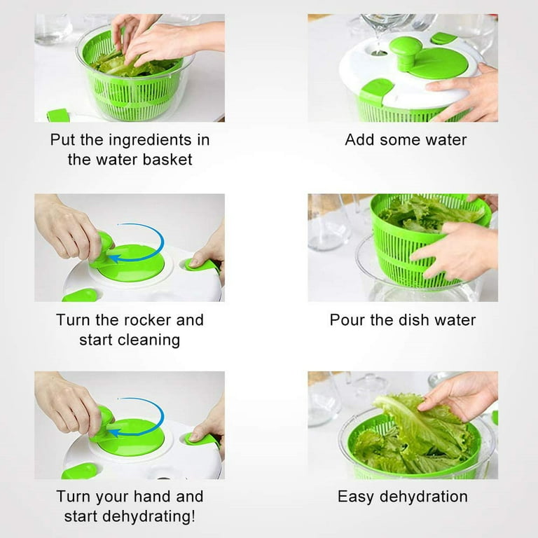 LiamYee Salad Spinner Large 5 Seconds Quick Drain, 2 in 1 Salad Spinner,  Easy-to-Use Compact Gifts for Salad Lovers,White/Green