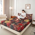 thumbnail image 4 of Feelyou Chic Fashion Honeycomb Full Size Sheets, Black Red Abstract Ombre Bed Sheets, Leaf Plant Botanical Sheet Sets, Lightweight Room Decor, 4-Piece, 4 of 7