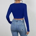 thumbnail image 4 of Thredzr Womens Henley Shirts Long Sleeve Casual Square Neck Basic Ribbed Low Cut Shirt Long Sleeve Spring Fall Winter Solid Color Tshirts 06# Royal Blue XS, 4 of 5
